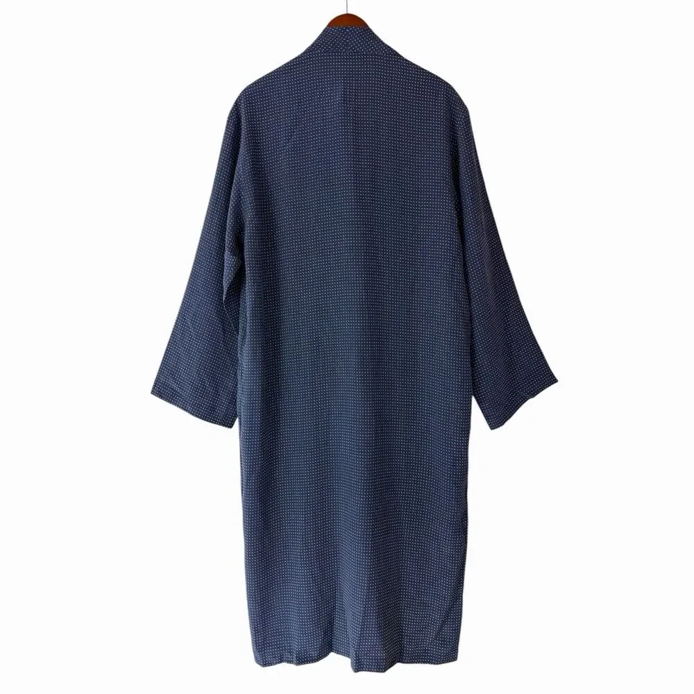 NWT Grigioperla La Perla 100% Silk Robe Navy Blue Micro Dot Italian Loungewear